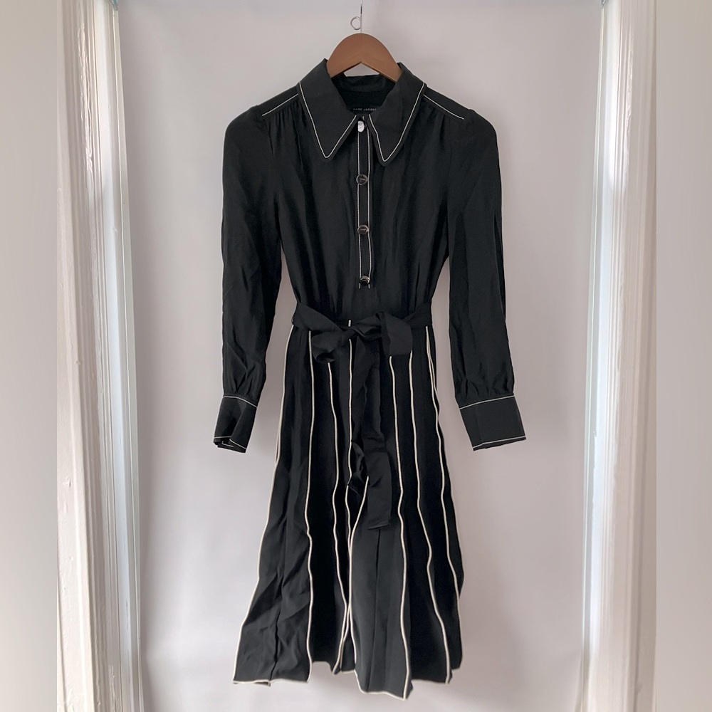 Marc Jacobs optic illusion black silk midi dress size 0 xs
